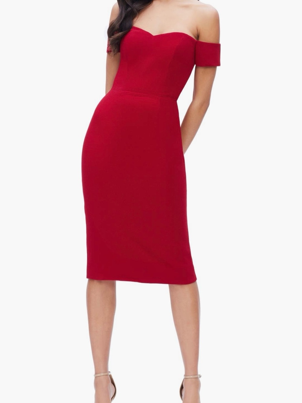 Dress the Population Off-Shoulder Red Midi Dress